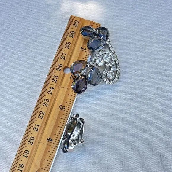 Vintage Rhinestone Brooch & Earrings Set Silver Tone Gray Clear Stones Open Back - Picture 8 of 8